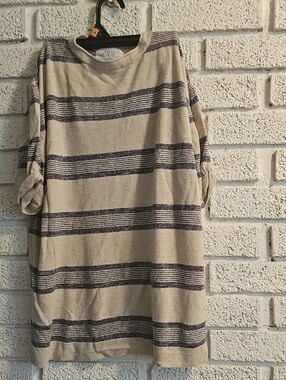 ZARA Beige & Navy Striped Knit Pullover